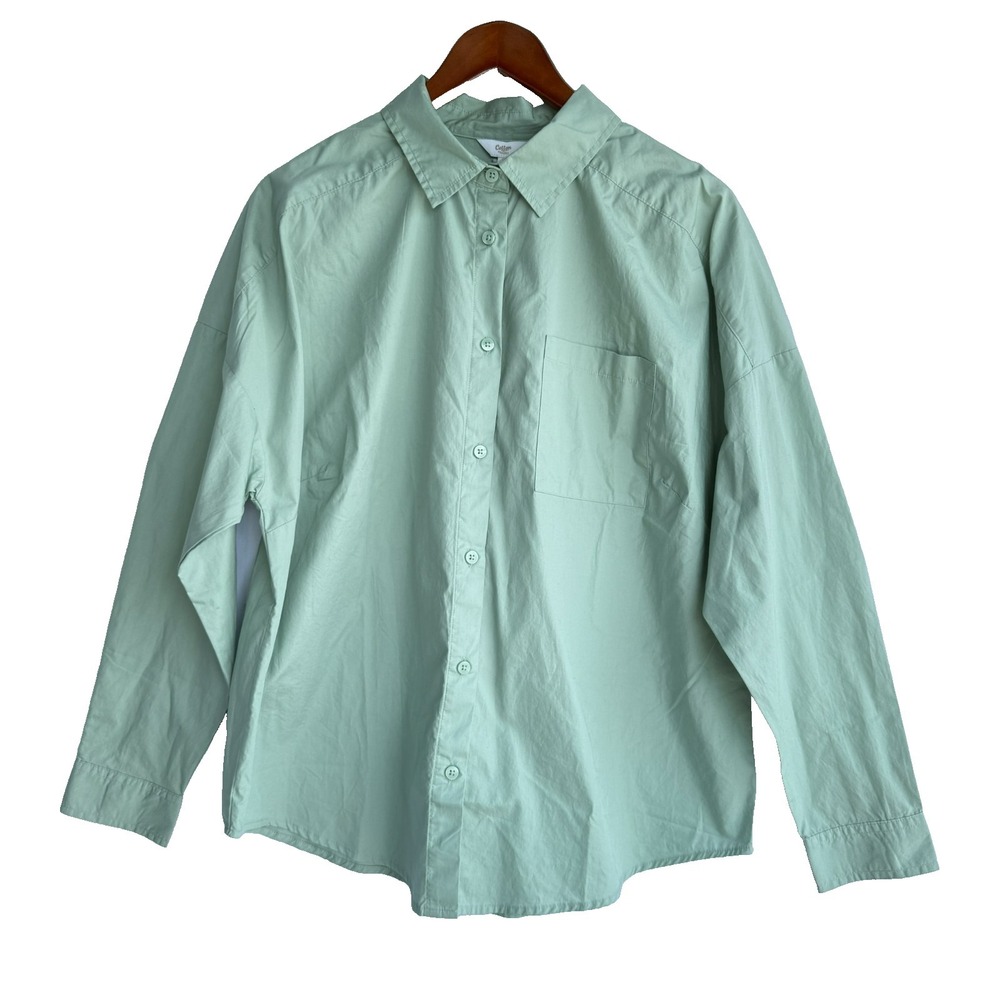 Cotton Traders Button Up Womens US 10 Minimalist Mint Haze Cotton Shirt Casual